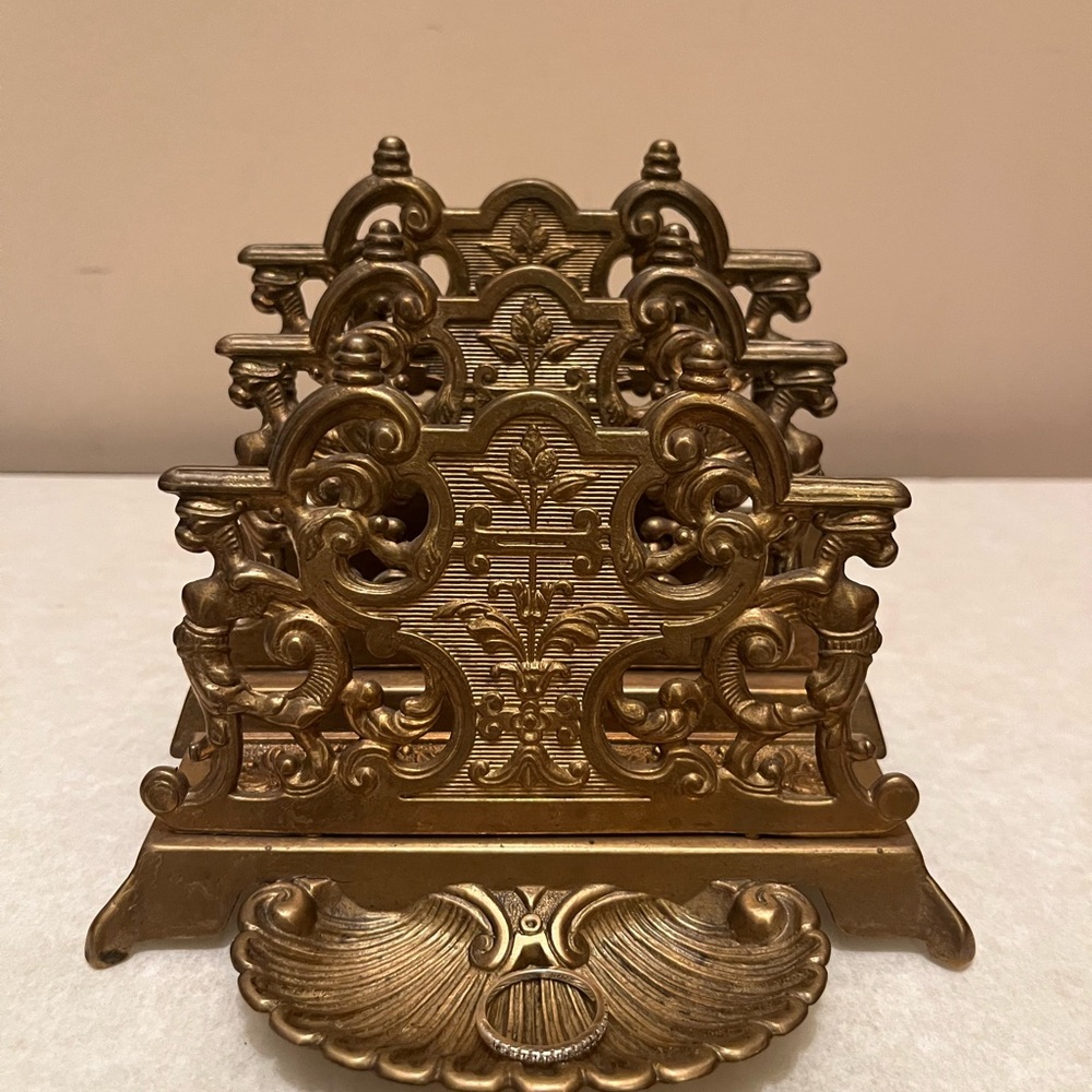 Antique solid brass Victorian mail/paperwork organizer 1920s
